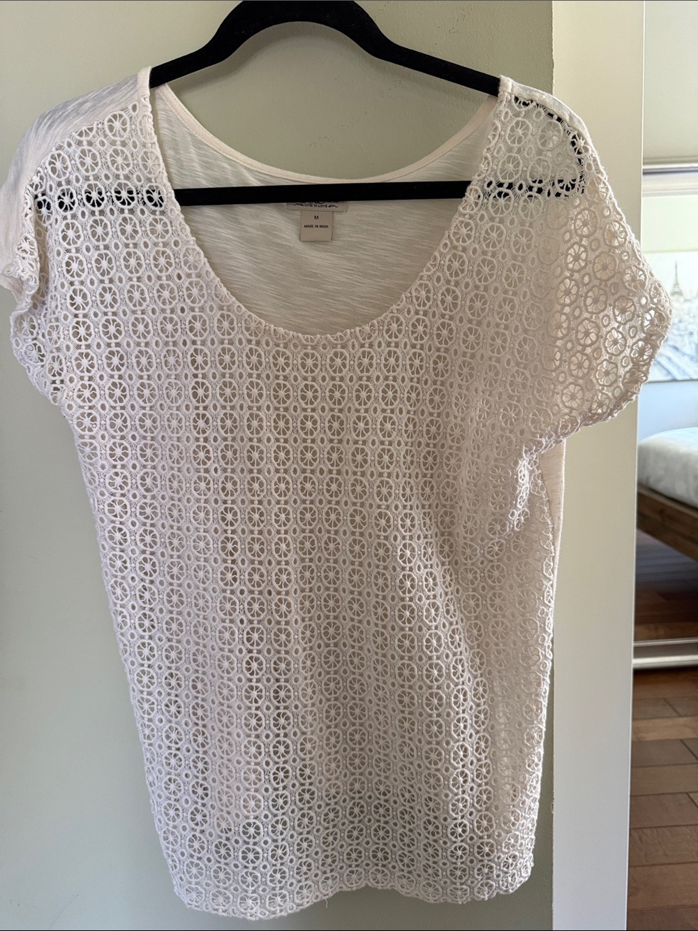Lucky Brand White Eyelet Scoop Neck Top